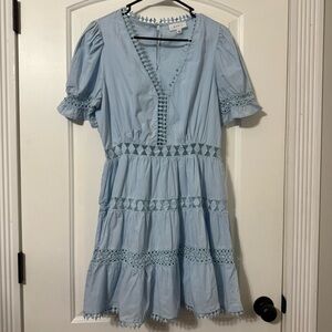 Mable Poplin Lace Trim Mini Dress Women’s Size Large Light Blue